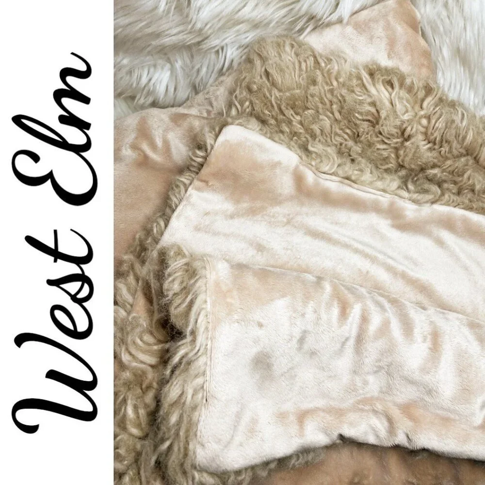 WEST ELM Faux Fur Blush‎ Pink Plush Throw Blanket, 47” x 60”